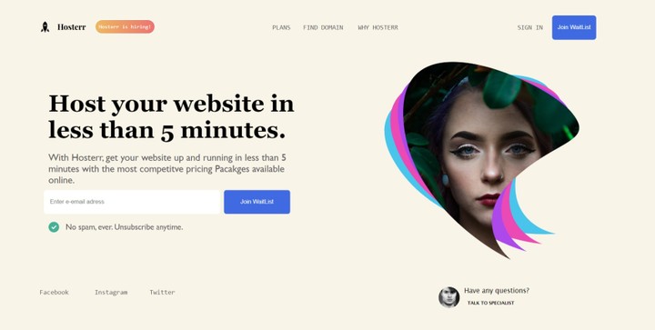 landing page for Hoster