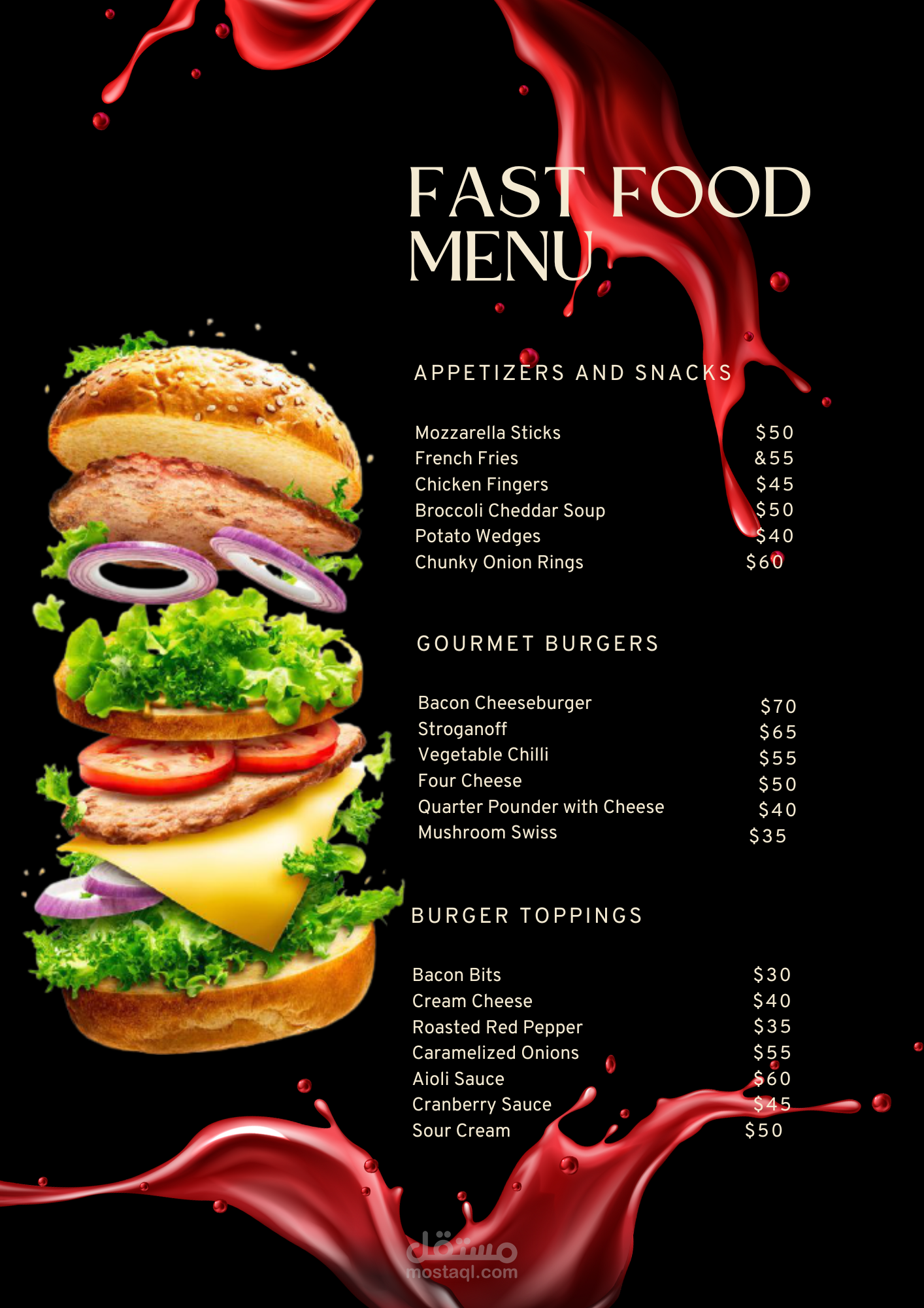 تصميم منيو مطعم (Fast&food) menu