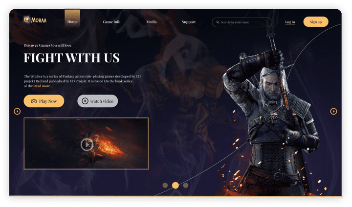 Gaming landing page