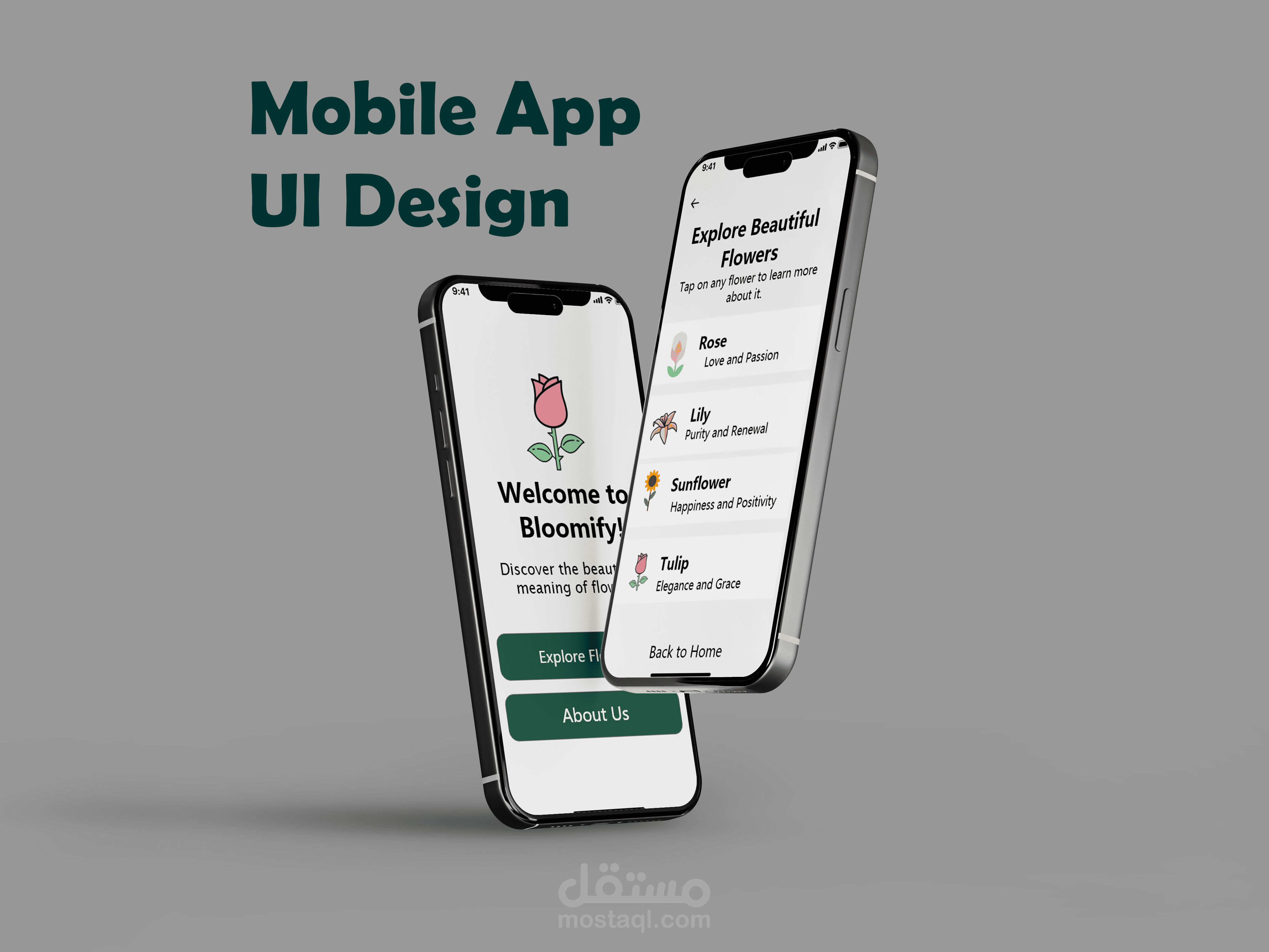 Bloomify – تصميم واجهة تطبيق لاستكشاف الزهور