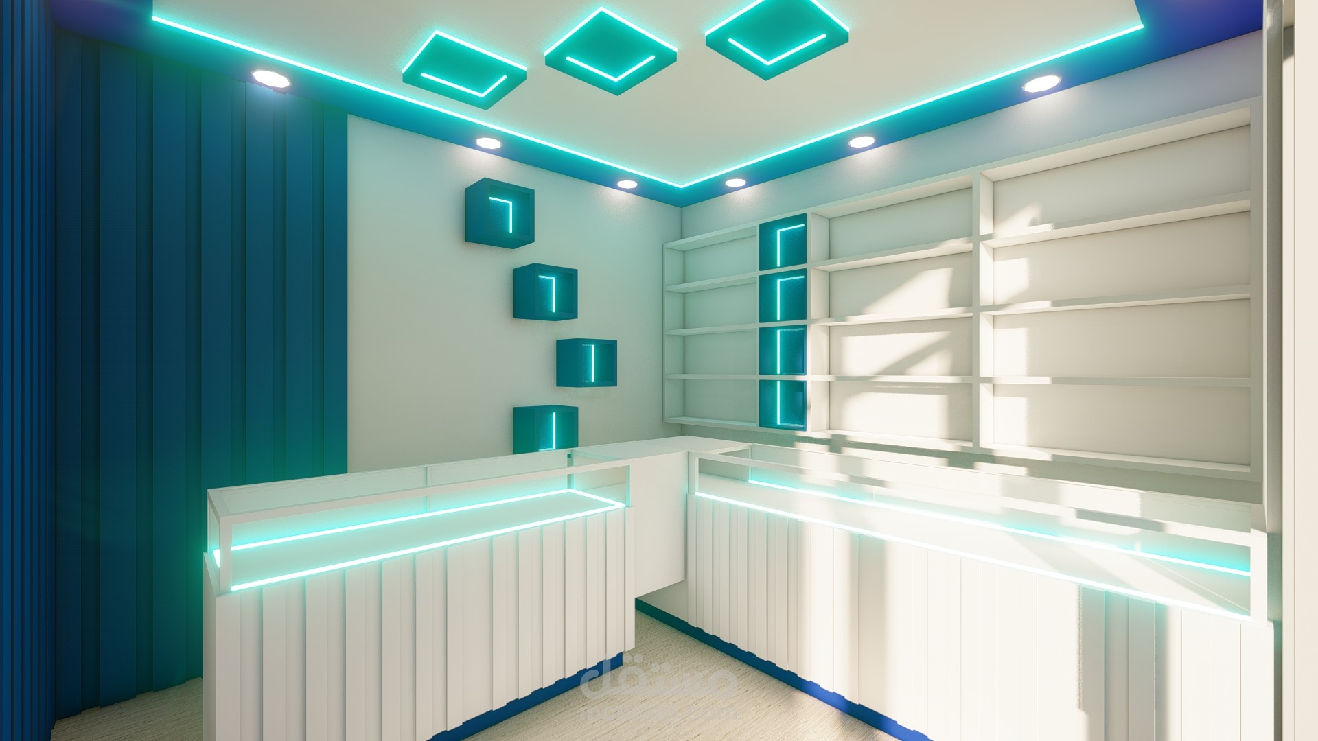 تصميم داخلي لمحل تجاري blue cloud