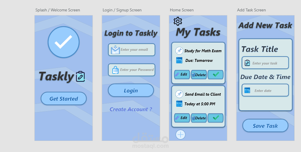 تصميم تجربة المستخدم وواجهة مستخدم (UX/UI) لموقع/تطبيق [Taskly] باستخدام Adobe XD
