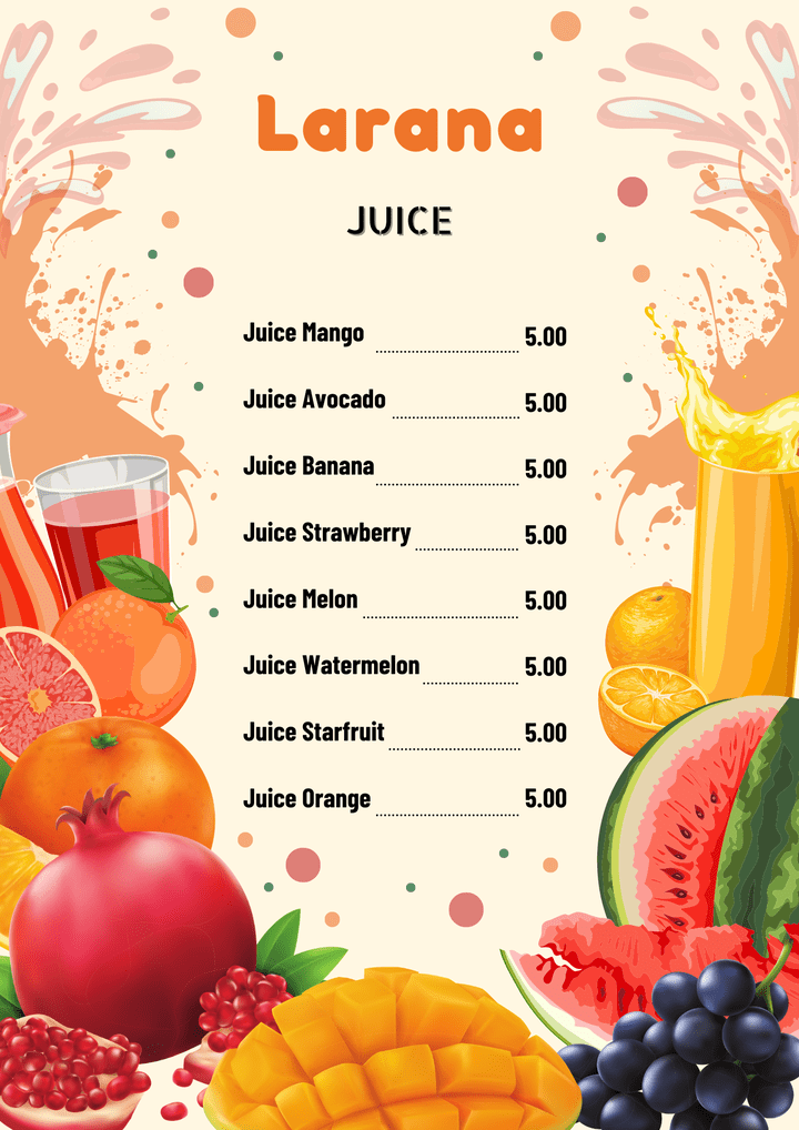 Juice menu