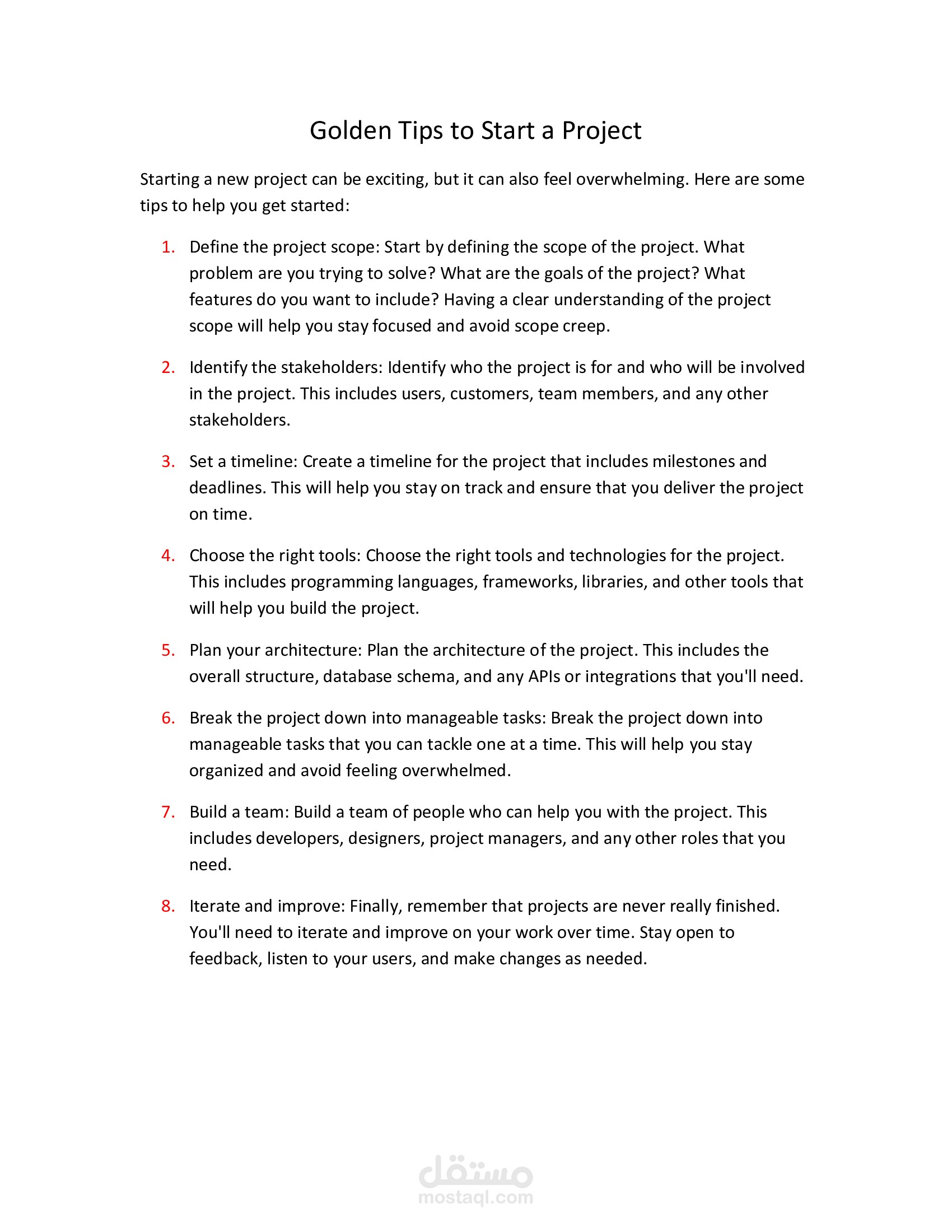 Golden tips to start a project | مستقل