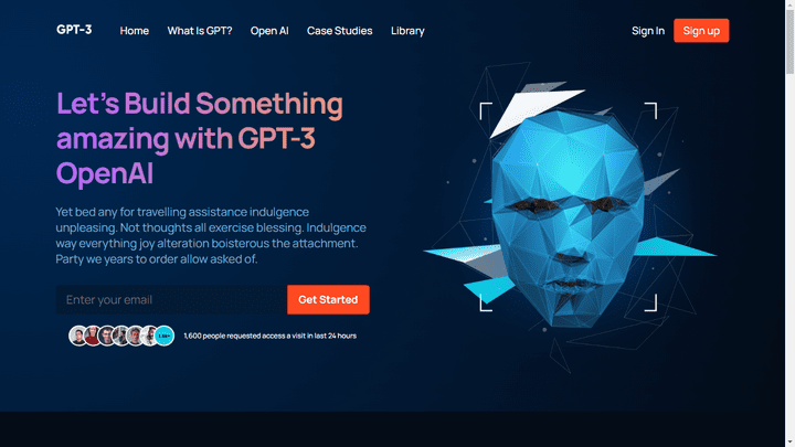 GPT-3 Open AI -- landing page