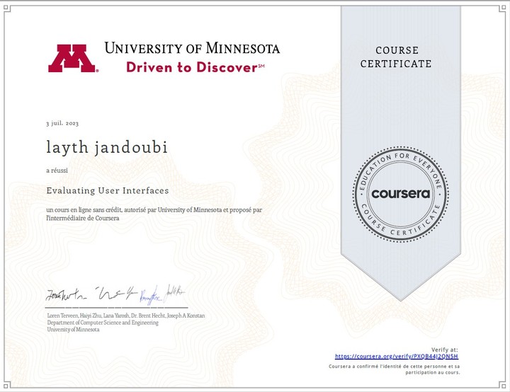 "Certeficate in "Evaluating User Interfaces