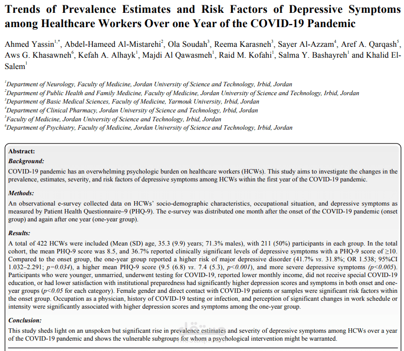 Trends of Prevalence Estimates and Risk Factors of Depressive Symptoms among Healthcare Workers Over one Year of the COVID-19 Pandemic