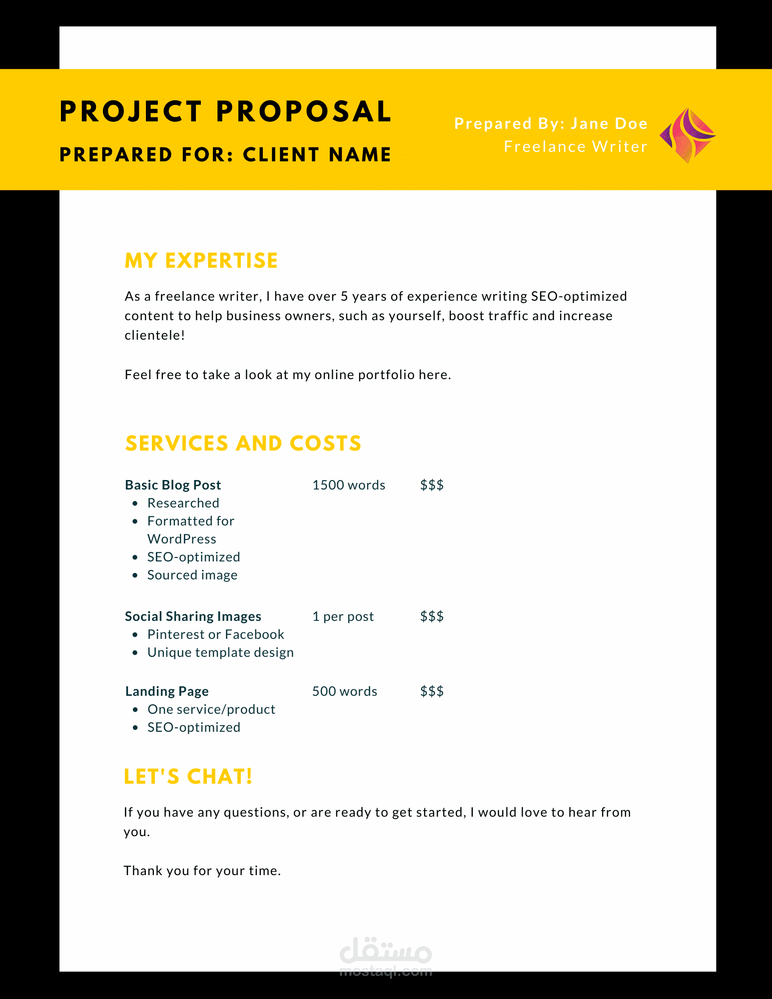 Client asked for Job Proposal | مستقل