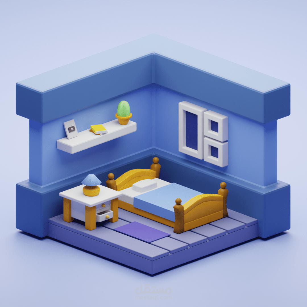 تصميم غرفة نوم ( 3d Isometric Bedroom )