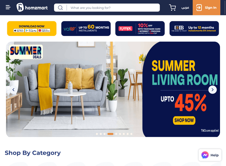 متجر الكتروني لبيع اثاث المنزل / Homzmart e-coomerce
