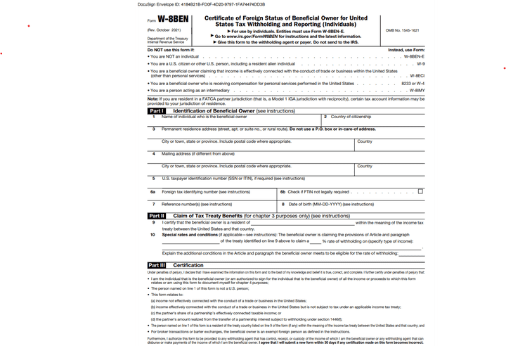 W-8BEn تعبئة الضرائب الامريكية