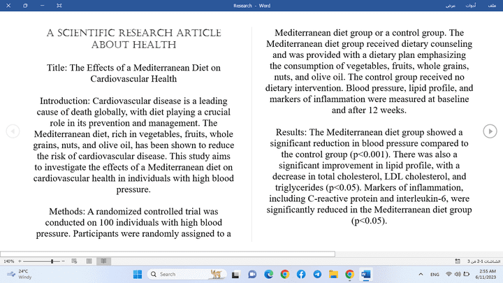 A scientific research article about health