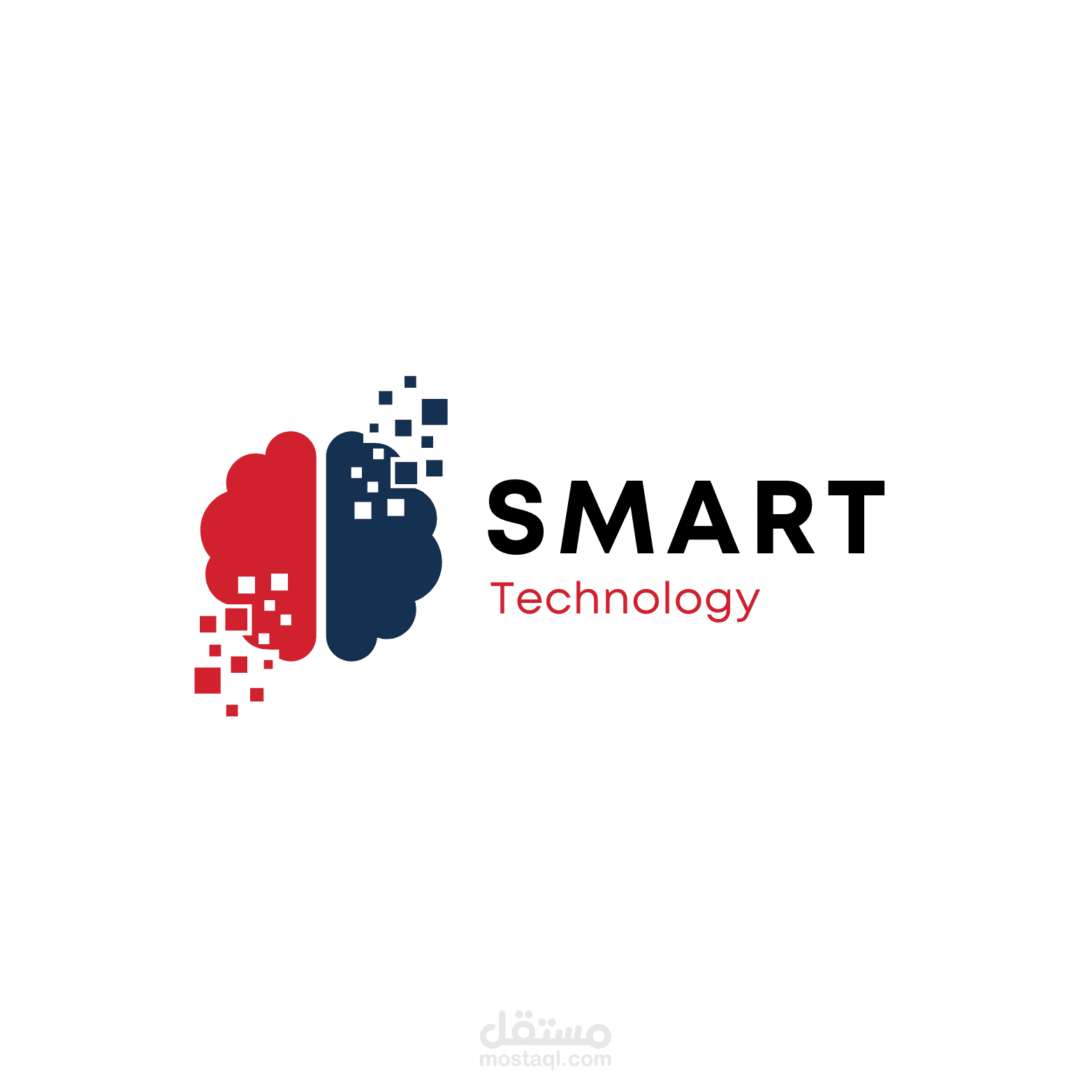 Red Blue Minimalist Smart Brain Technology Logo