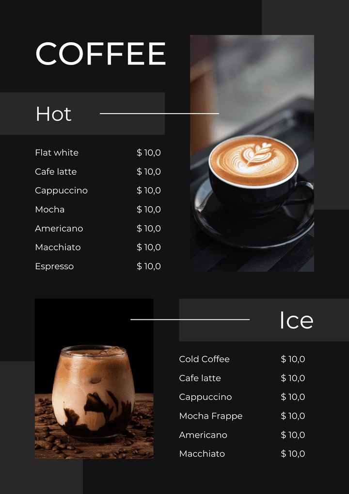 menu for any cafe