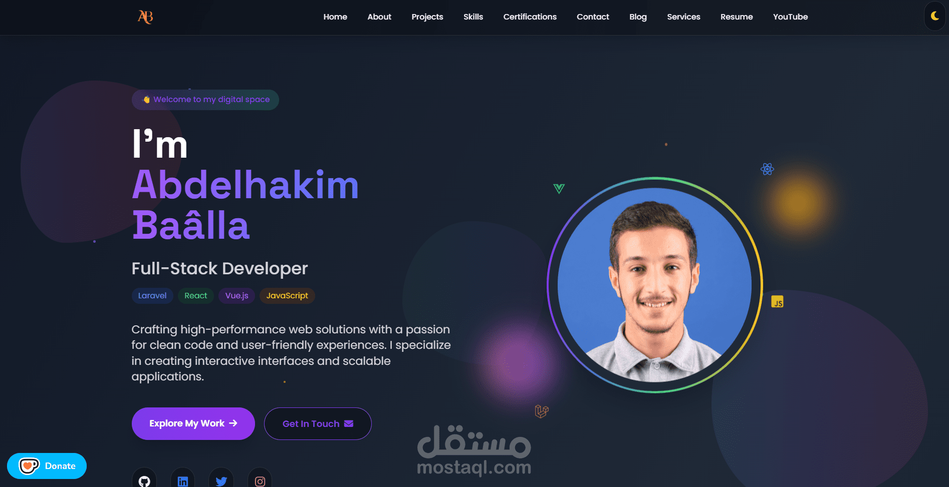 تصميم موقع portfolio شخصي احترافي بلغة عربية وإنجليزية