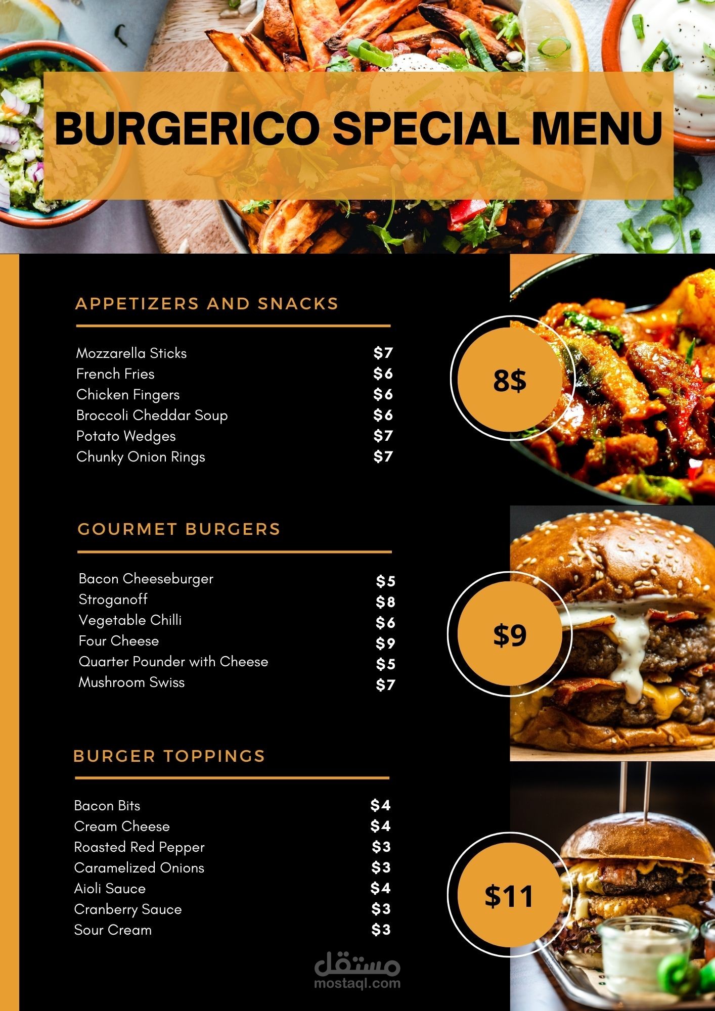Food Menu For Burgerico Restaurant 