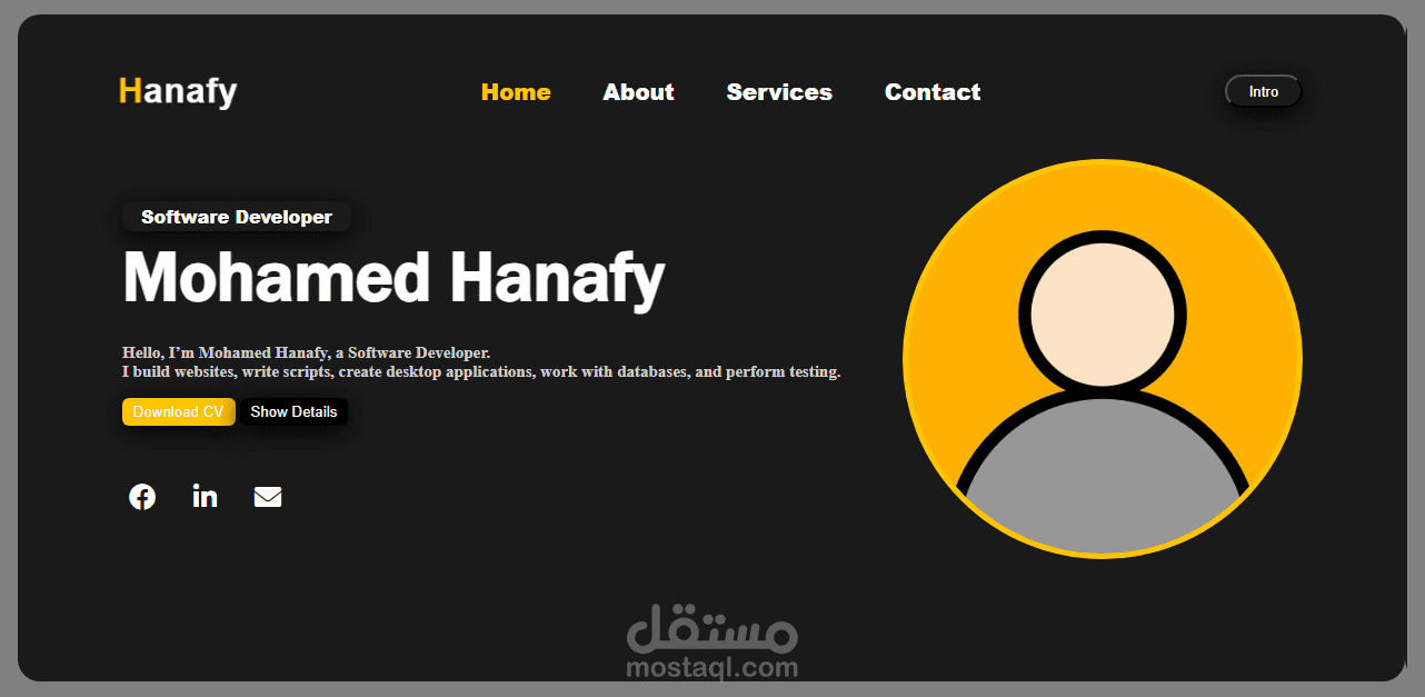 موقع تطبيقات الويب الشخصية لمطور البرمجيات Mohamed Hanafy