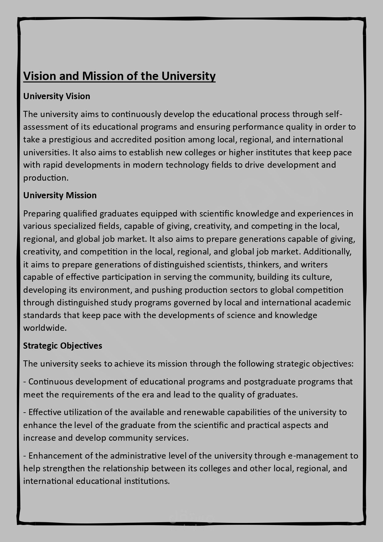 Translation of Egyptian university vision