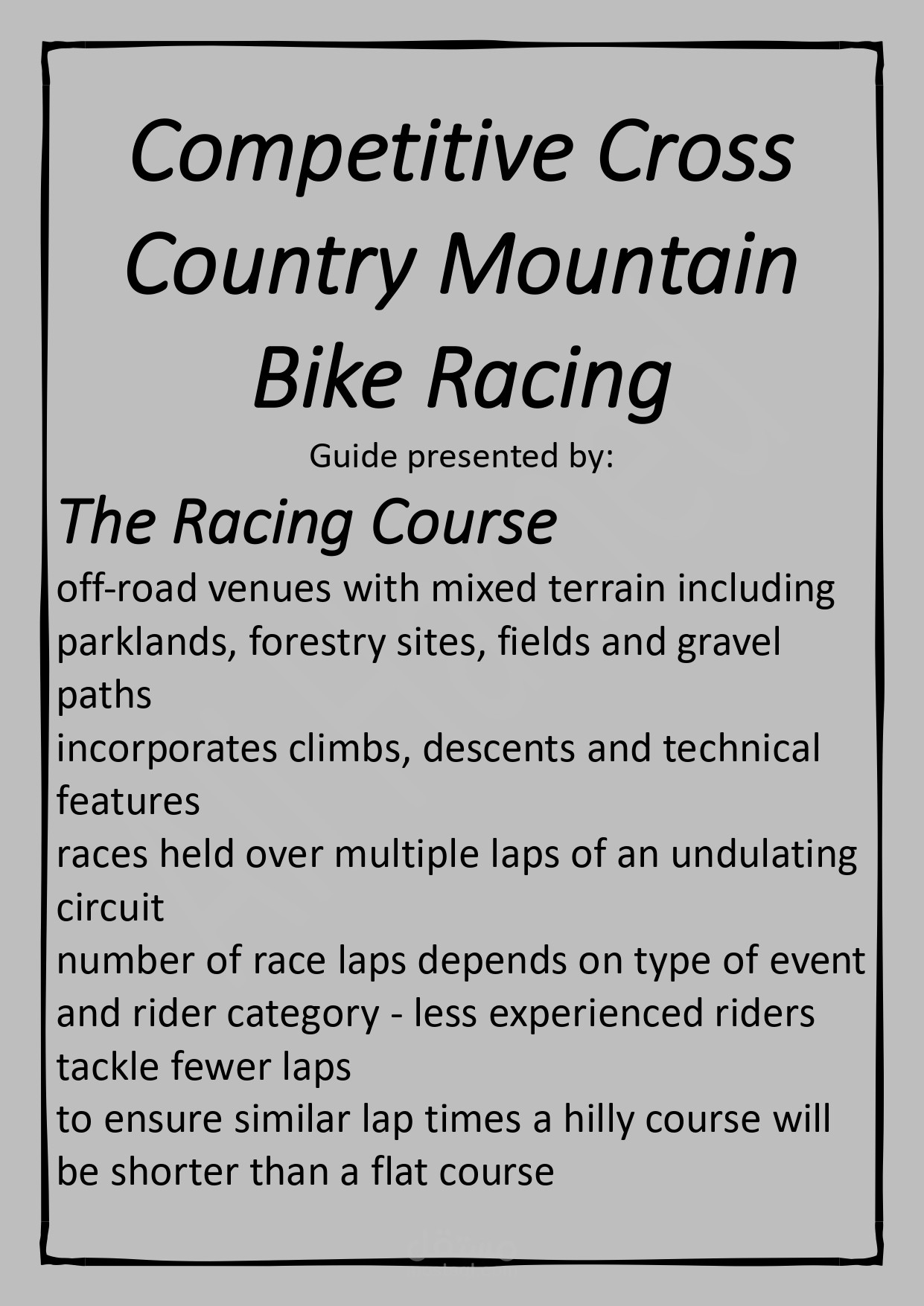 Summerized article about mountain bike racing