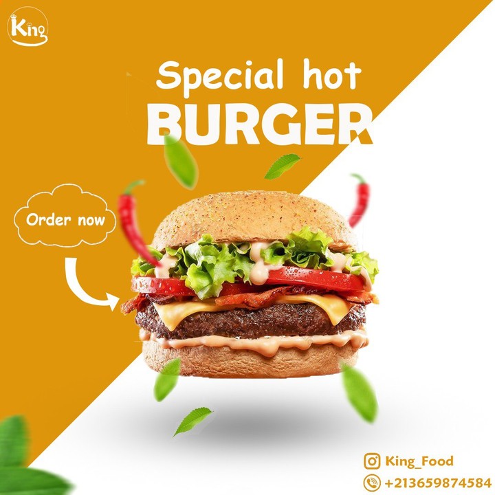 تصميم بوستر فاست فود لشركة الافتراضية king food