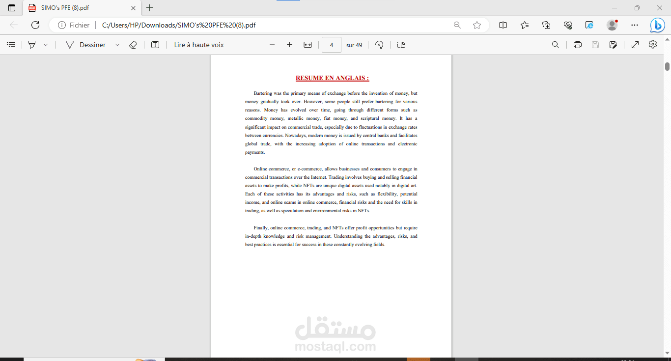 PROJET FIN D'ETUDE | مستقل