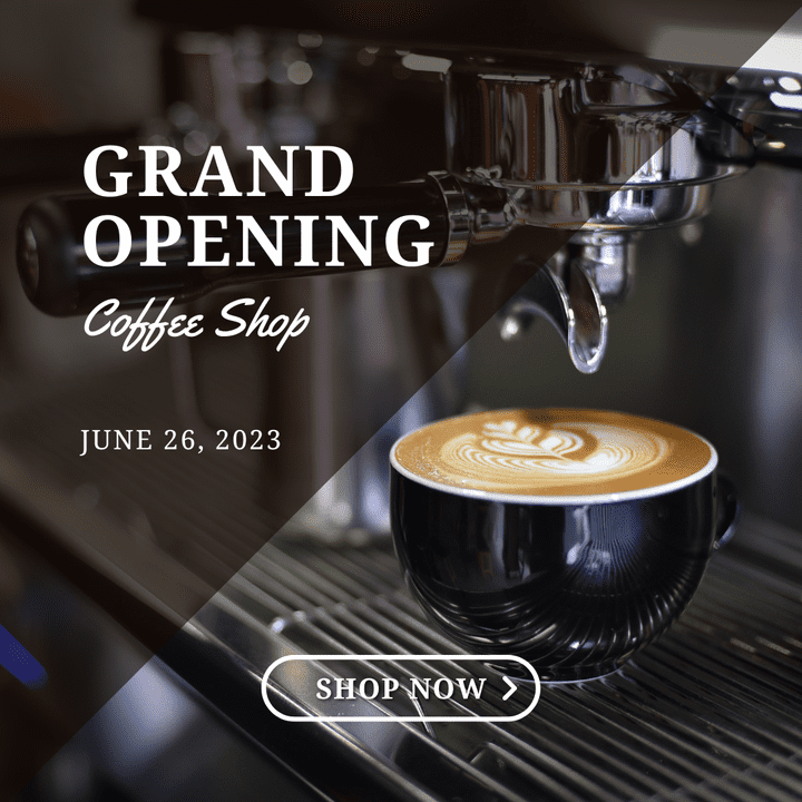 advertisement for coffee shop opening social media post