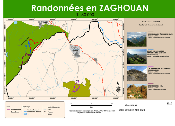 Carte Randonnées en Zaghouan, Tunisie