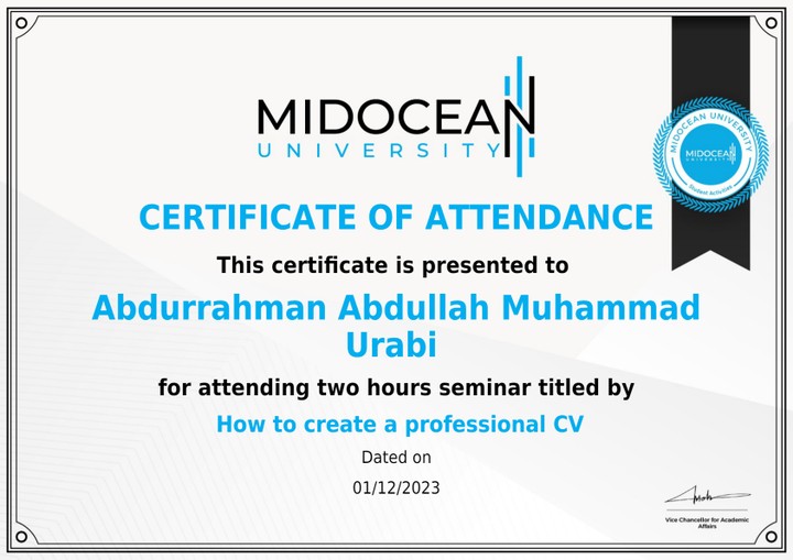 How to create a professional CV Certificate - Midocean University