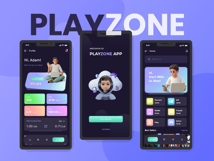 تصميم واجهات تطبيق (PlayZone) لبيع بطاقات الألعاب أونلاين