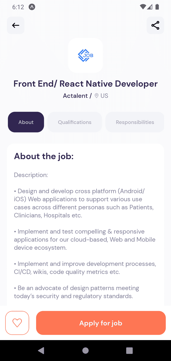 تطبيق هاتف لعرض الوظائف React Native Jobs App