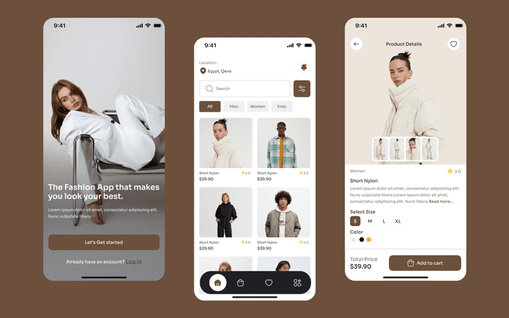 تصميم UI/UX لتطبيق للتسوق وشراء الملابس