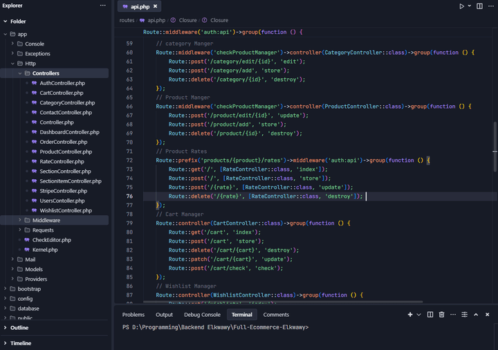 تطوير RESTful API احترافية لمنصة تجارة إلكترونية باستخدام Laravel
