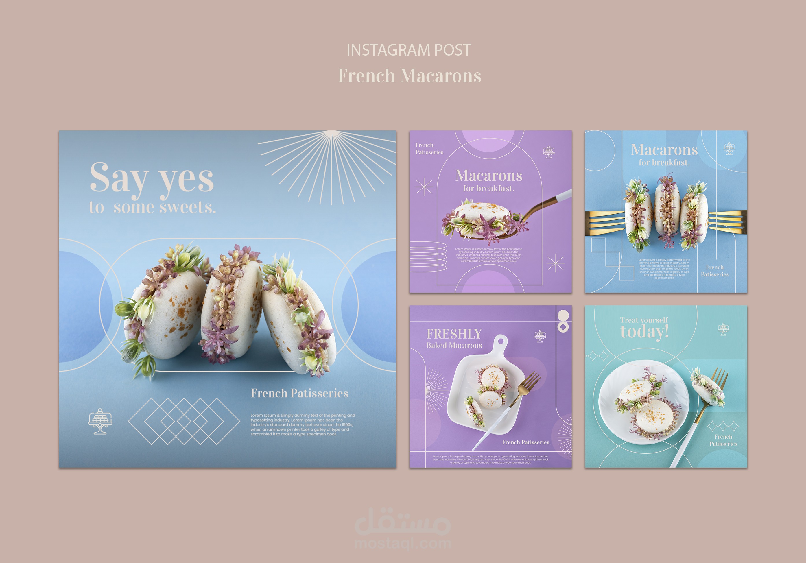 French macarons تصميم سوشيال ميديا لمتجر بيع مخبوزات فرنسية