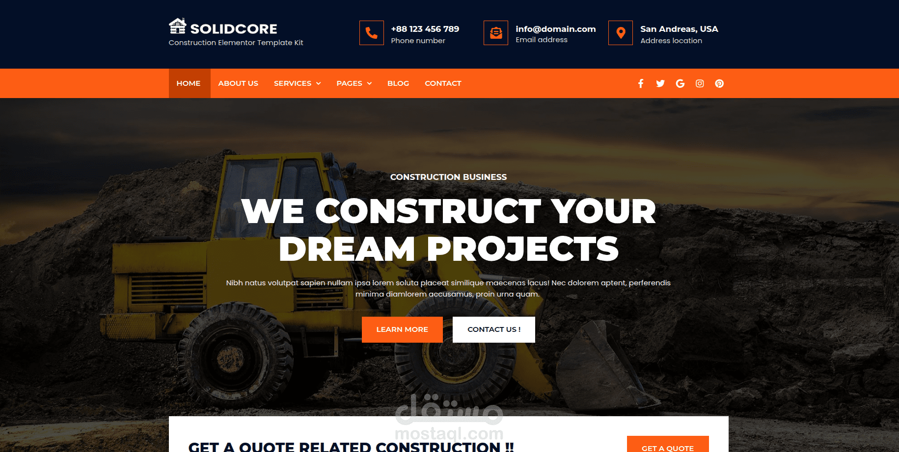 Solidcore – قالب Elementor احترافي لمواقع البناء والإنشاءات