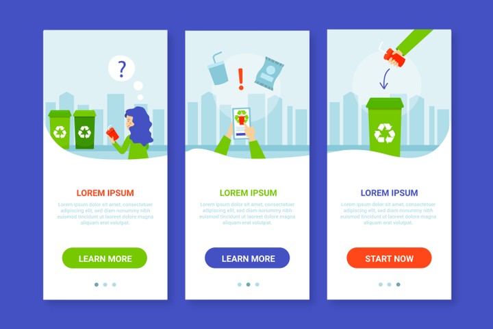 vector recycle onboarding app screens