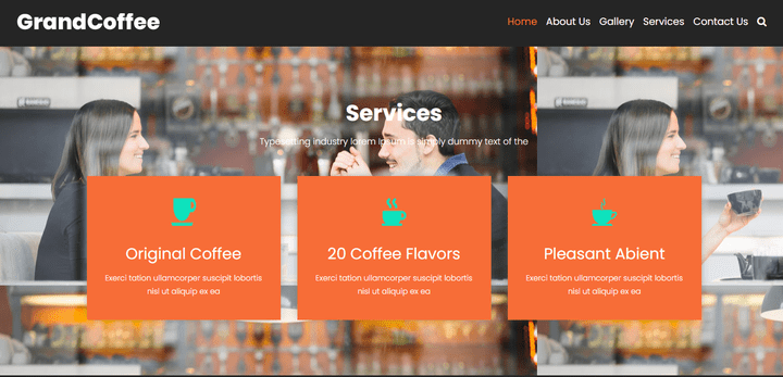 Order page for a Coffee Shop website