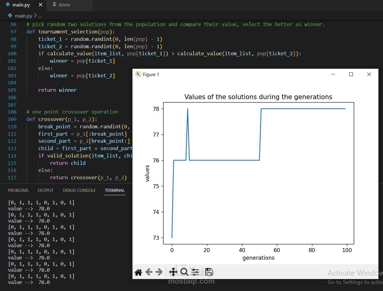 حل مشكله Knapsack باستخدام Genatic Algorithm -- Python