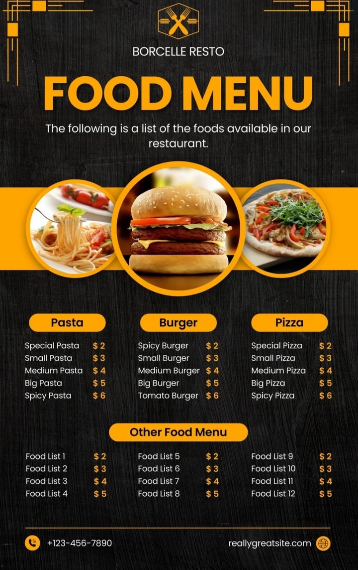 Junk food menu