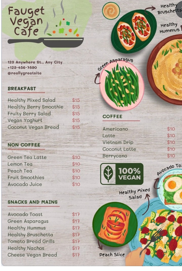 منيو لمطعم نبتي menu for vegans