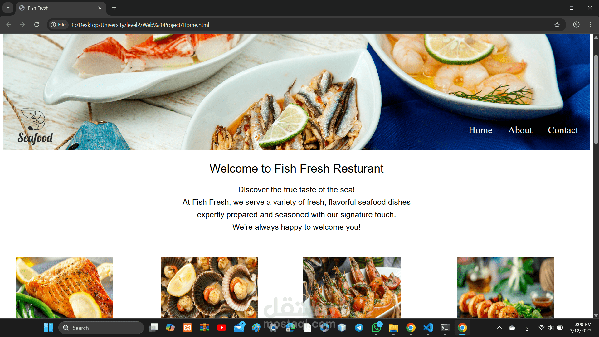 Fish Fresh – موقع ويب لمطعم مأكولات بحرية