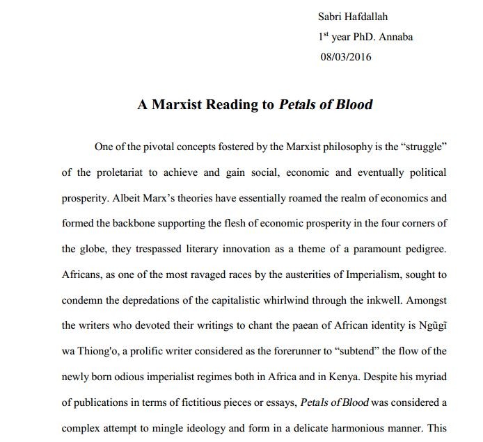 A Marxist Reading to Petals of Blood