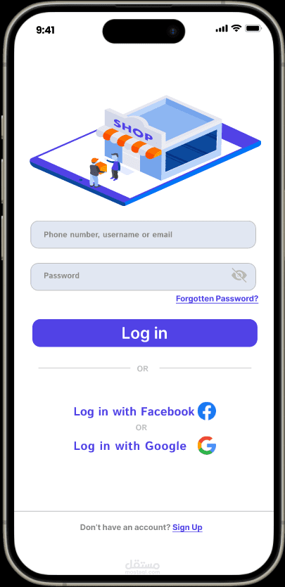 تصميم UI لتطبيق e-commerce لبيع المنتجات الرياضية