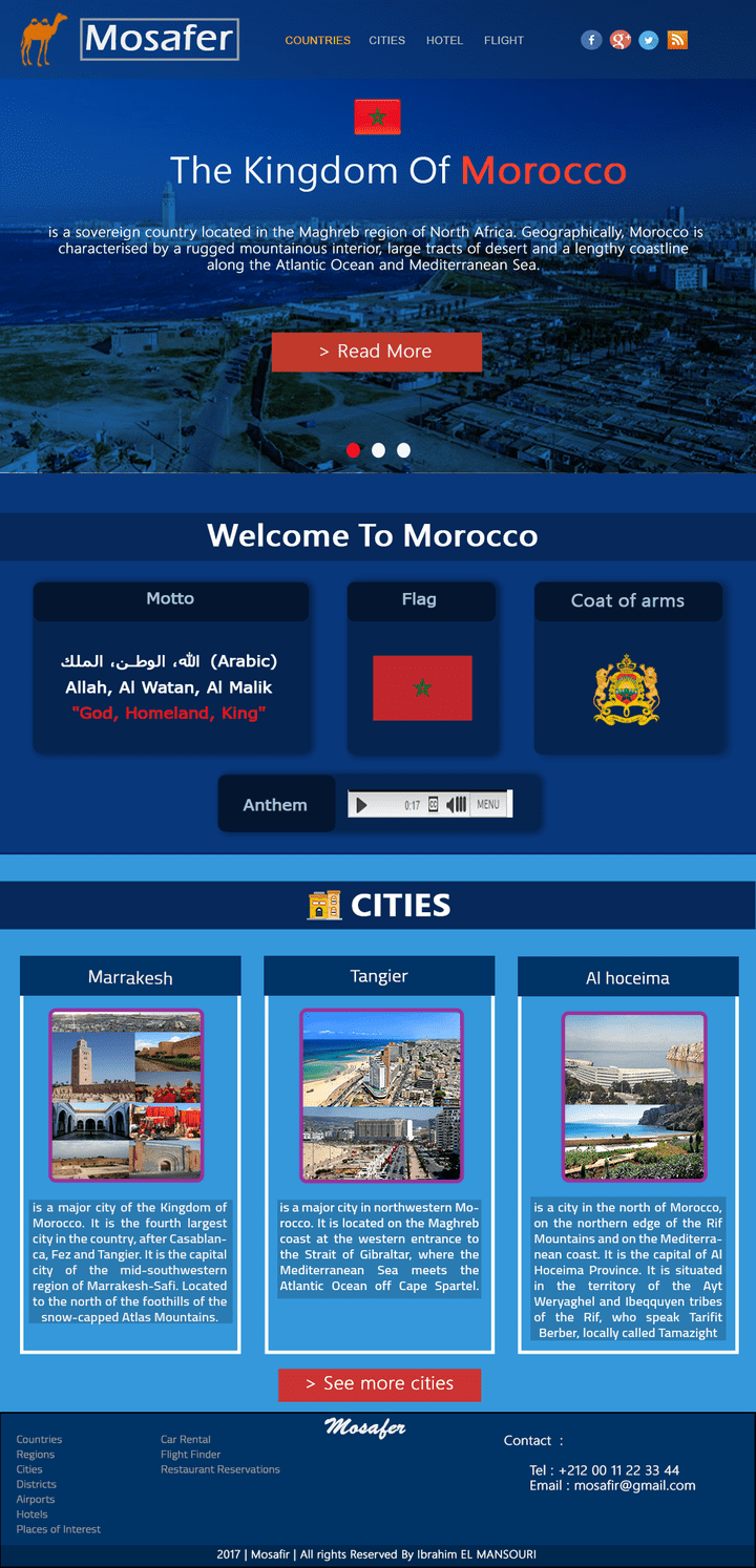 تصميم موقع الويب للتعريف بالمدن والمناطق العالمية و مساعدة للسفر.Mosafer