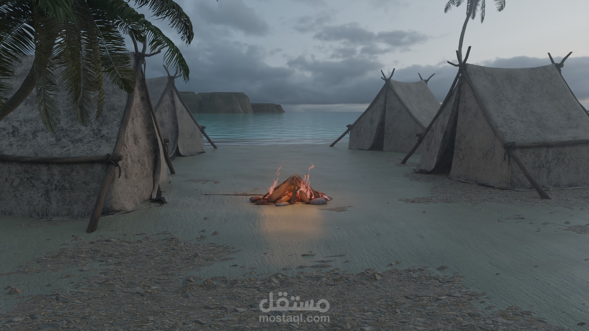 ليلة في مخيم الكشافة الشاطئي – بيئة ثلاثية الأبعاد