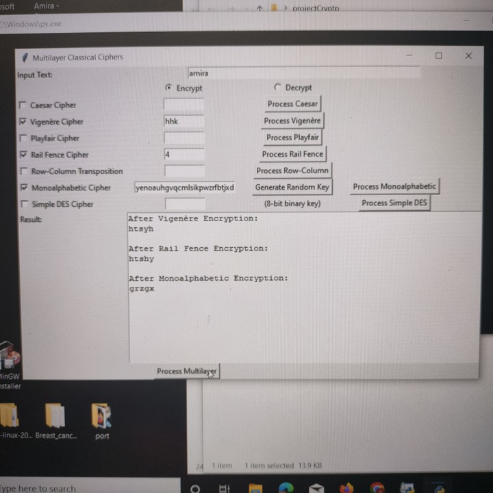 Multi-Layer Cryptography Application – Python Tkinter GUI