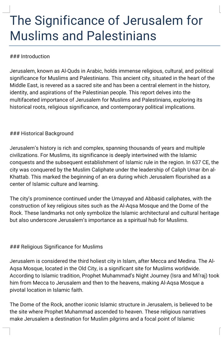 Writing a Report on the Significance of Jerusalem for Muslims and Palestinians