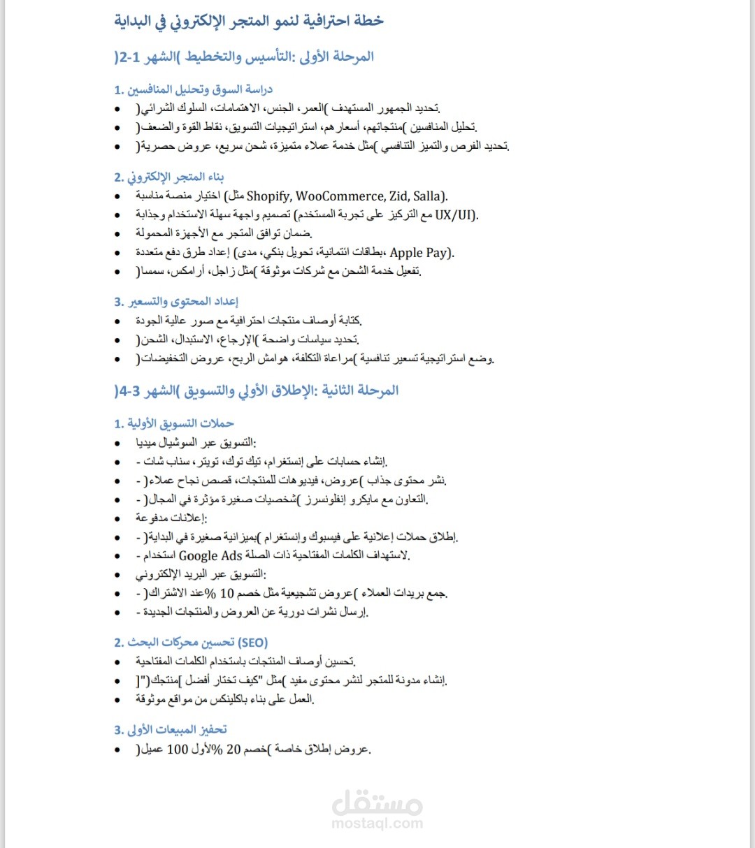 بعض الخطوط لنمو متجر إلكتروني