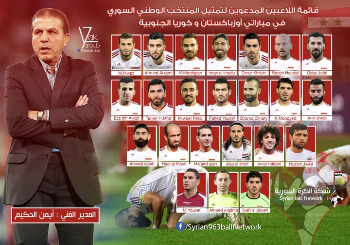 اللاعبين المدعوين لتمثيل المنتخب الوطني السوري في إياب تصفيات كأس العالم