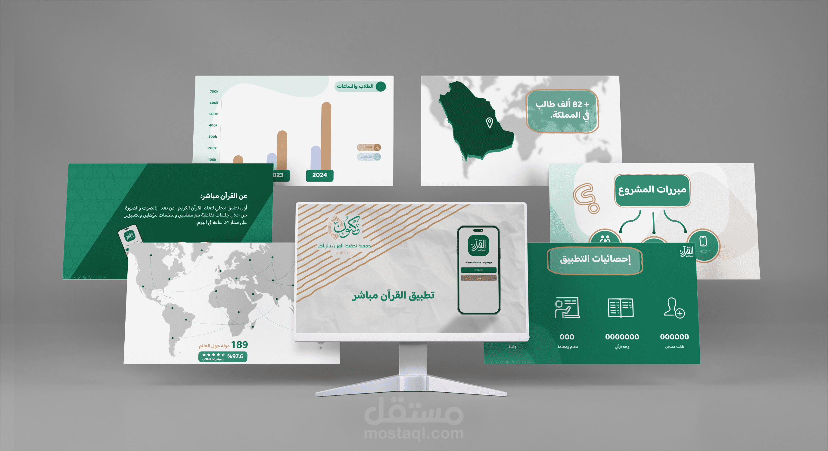 عرض تقديمي تفاعلي بالباوربوينت عن تطبيق القرآن مباشر. (فيديو مرفق)