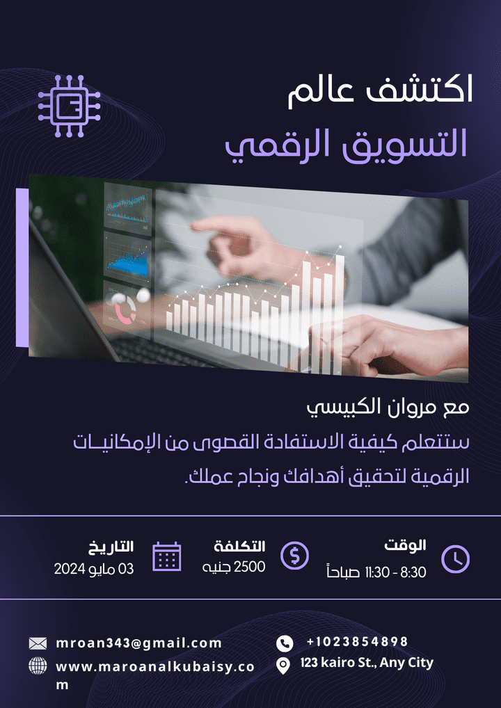 حملات اعلانية لترويج كورس تسويق رقمي اونلاين ، الهدف ايجاد 150 مشترك على الاقل